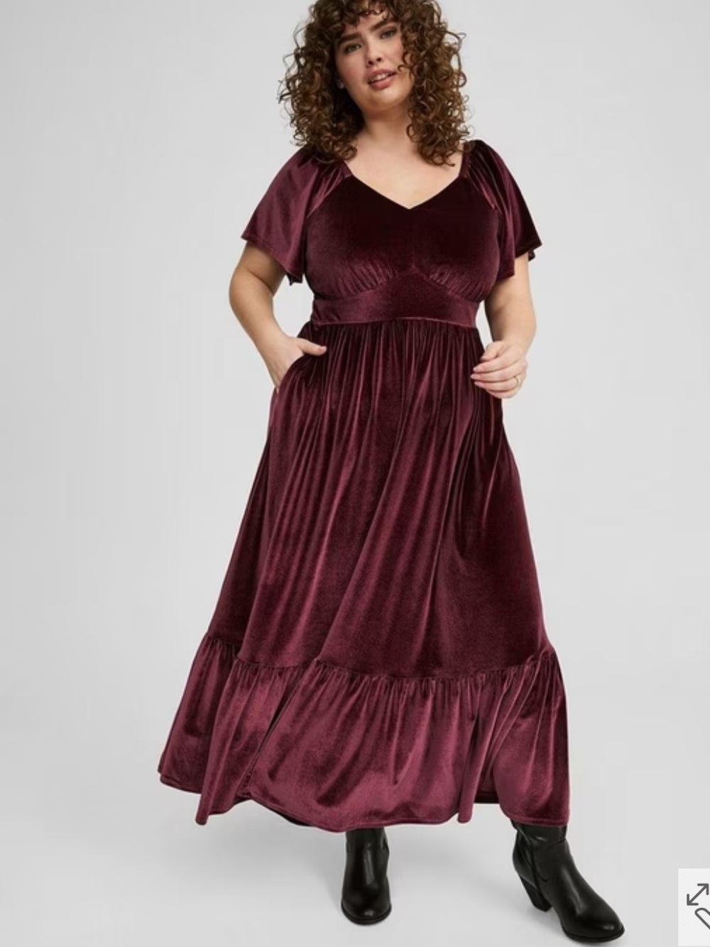 Torrid Burgundy Velvet Flutter Sleeve Surplice Maxi Dress Size 5